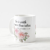 箴言31:10ルビーよりもはるかに価値がある コーヒーマグカップ (正面左)