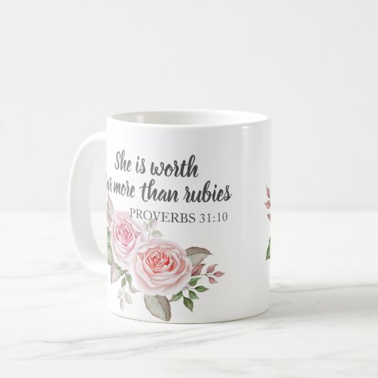 箴言31:10ルビーよりもはるかに価値がある コーヒーマグカップ (正面左)