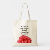 箴言31:25カスタム聖書バラ トートバッグ (裏面)