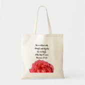 箴言31:25カスタム聖書バラ トートバッグ (正面)