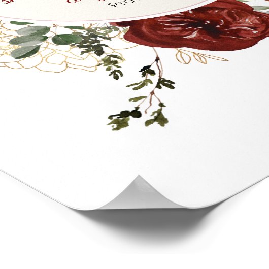 箴言31:25ブルゴーニュエレガント金ゴールドフローラリース ポスター (角)