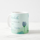 箴言31:25信仰の女性グリーンブルーフローラ コーヒーマグカップ (正面左)