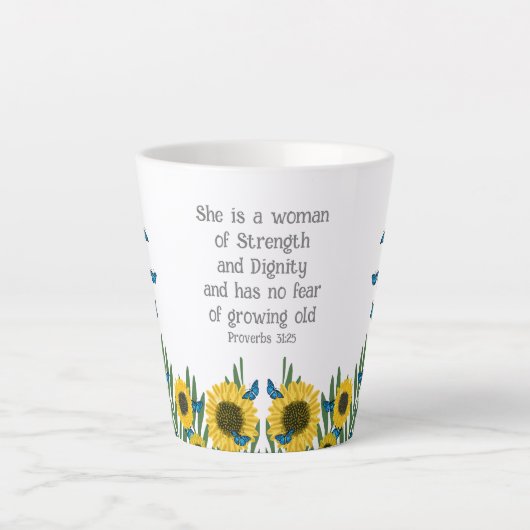 箴言31:25宗教的なキリスト教の蝶 カフェラテマグ (正面)