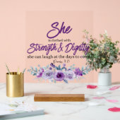 箴言31:25強さと尊厳の紫色の花 アクリルサイン (ウェディング)