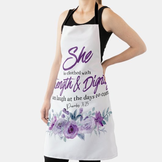 箴言31:25強さと尊厳の紫色の花 エプロン (インサイチュ)