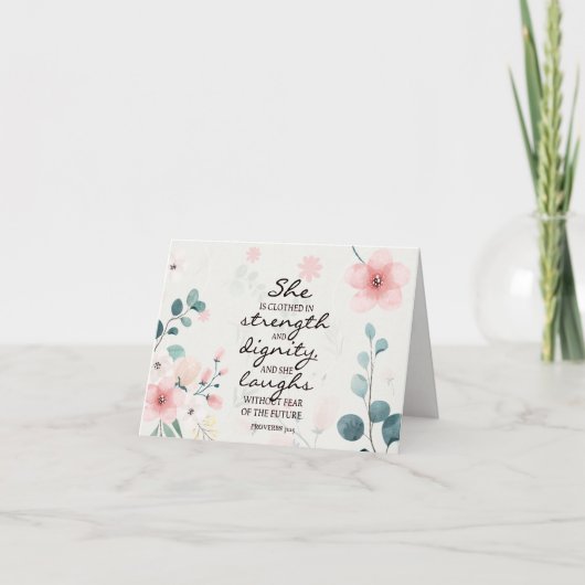 箴言31:25彼女は強い服を着ている カード (正面)