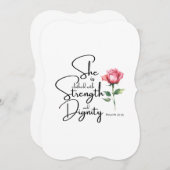 箴言31:25彼女は聖書の節の花を着ている (正面/裏面)