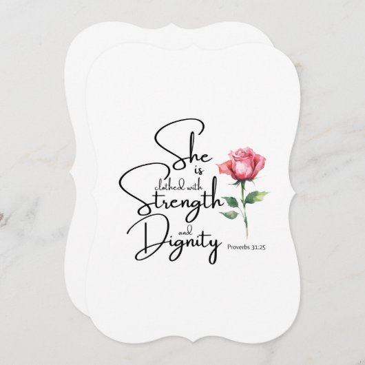 箴言31:25彼女は聖書の節の花を着ている (正面/裏面)