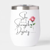 箴言31:25彼女は聖書の節の花を着ている (正面)