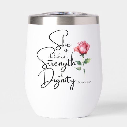 箴言31:25彼女は聖書の節の花を着ている (正面)