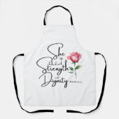 箴言31:25彼女は聖書の節の花を着ている エプロン (正面)