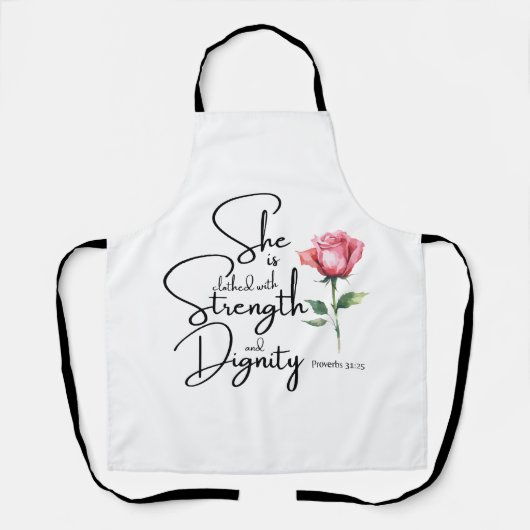 箴言31:25彼女は聖書の節の花を着ている エプロン (正面)