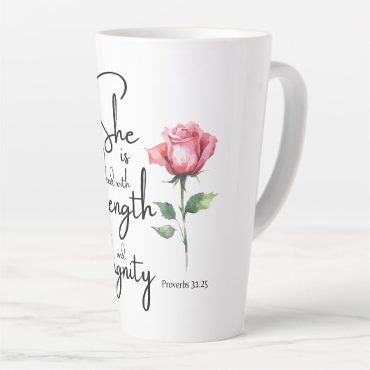 箴言31:25彼女は聖書の節の花を着ている カフェラテマグ (右アングル)