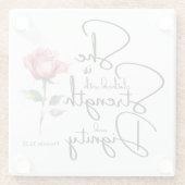 箴言31:25彼女は聖書の節の花を着ている ガラスコースター (裏面)