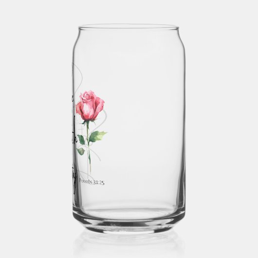 箴言31:25彼女は聖書の節の花を着ている ガラス缶 (左)