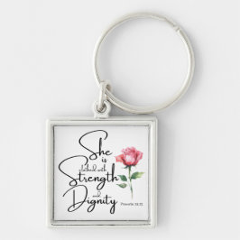 箴言31:25彼女は聖書の節の花を着ている キーホルダー