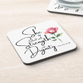 箴言31:25彼女は聖書の節の花を着ている コースター (左側)