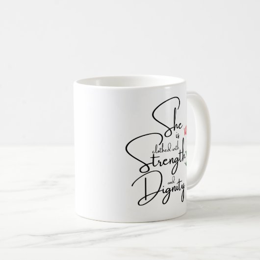 箴言31:25彼女は聖書の節の花を着ている コーヒーマグカップ (正面右)