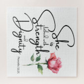 箴言31:25彼女は聖書の節の花を着ている ジグソーパズル (横)