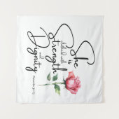 箴言31:25彼女は聖書の節の花を着ている タペストリー (正面(横))