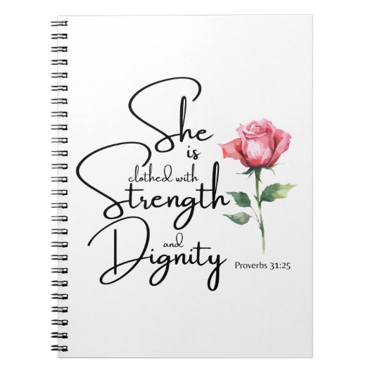 箴言31:25彼女は聖書の節の花を着ている ノートブック (正面)