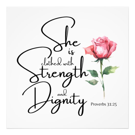 箴言31:25彼女は聖書の節の花を着ている フォトプリント            (正面)