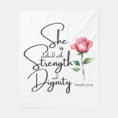 箴言31:25彼女は聖書の節の花を着ている フリースブランケット (正面)