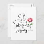 箴言31:25彼女は聖書の節の花を着ている ポストカード (正面/裏面)