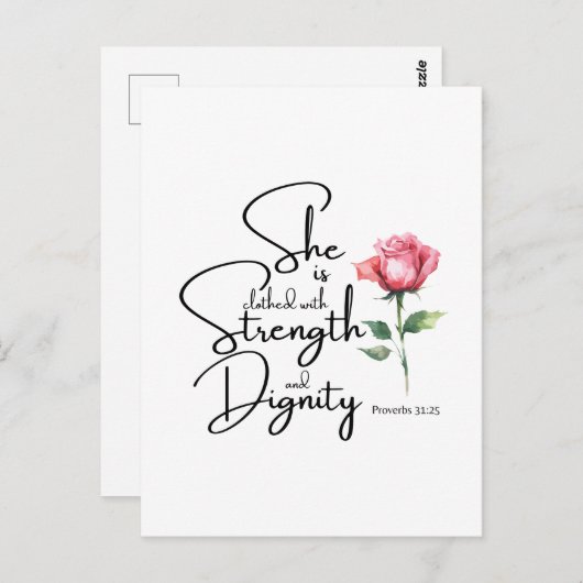 箴言31:25彼女は聖書の節の花を着ている ポストカード (正面/裏面)