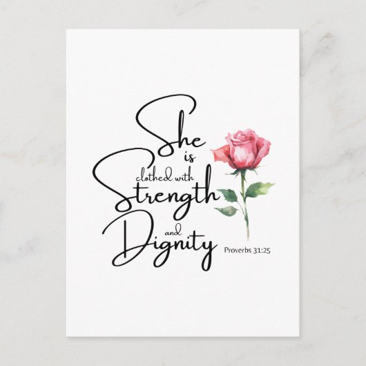 箴言31:25彼女は聖書の節の花を着ている ポストカード (正面)