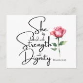 箴言31:25彼女は聖書の節の花を着ている ポストカード (正面)