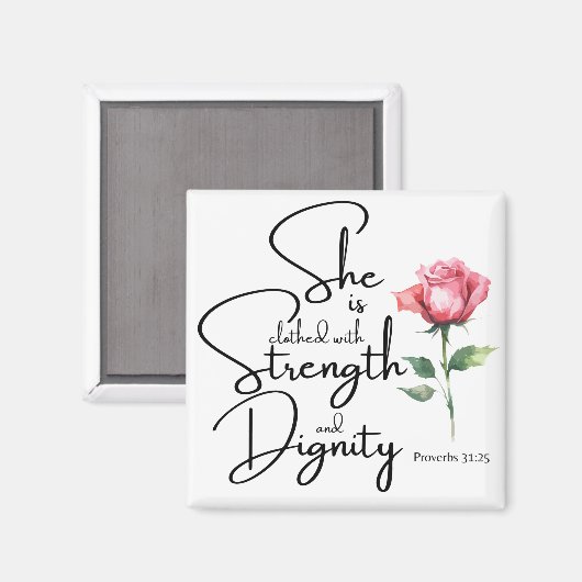 箴言31:25彼女は聖書の節の花を着ている マグネット (正面/裏面)