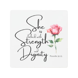 箴言31:25彼女は聖書の節の花を着ている メタルプリント