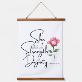 箴言31:25彼女は聖書の節の花を着ている 吊り下げ型タペストリー