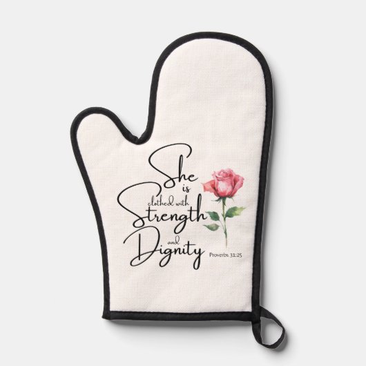 箴言31:25彼女は聖書の節の花を着ている 鍋つかみ (正面)