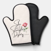 箴言31:25彼女は聖書の節の花を着ている 鍋つかみ (正面/裏面)