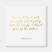 箴言31:25磁石 – 金ゴールドフェイク箔 マグネット (正面)