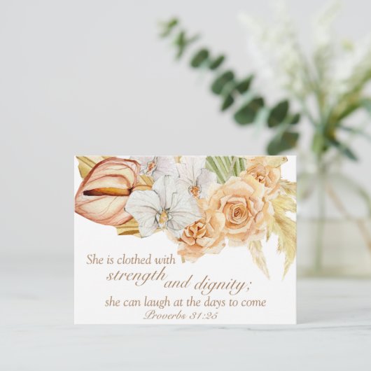 箴言31:25聖書のはがきやる気を起こさせる書 ポストカード (スタンド正面)