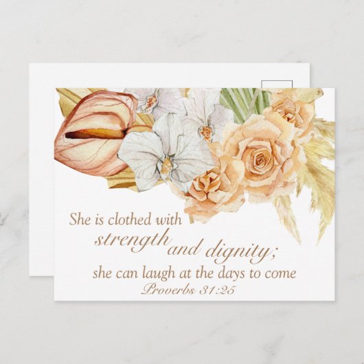箴言31:25聖書のはがきやる気を起こさせる書 ポストカード (正面/裏面)