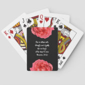 箴言31:25聖書の聖句Red Rose On Black トランプ (裏面)