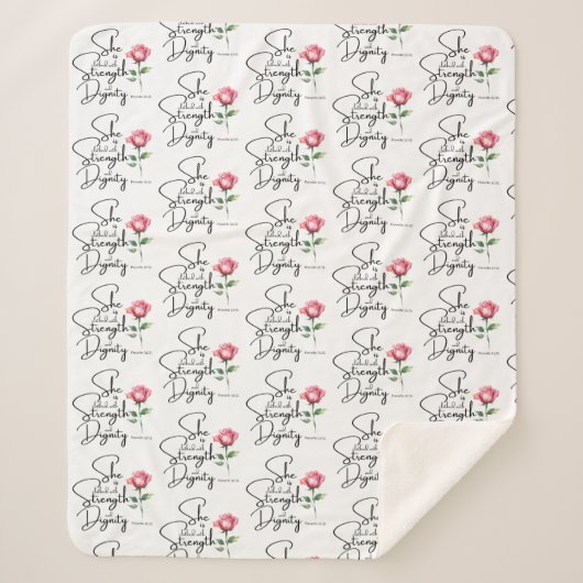 箴言31:25花のバイブル聖句シームレスパターン シェルパブランケット (正面)