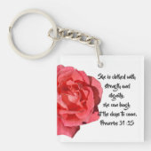 箴言31:25赤バラのキリストカスタム教徒 キーホルダー (正面)
