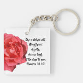 箴言31:25赤バラのキリストカスタム教徒 キーホルダー (裏面)