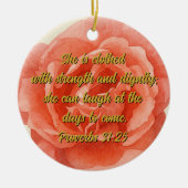 箴言31:25赤バラのキリストカスタム教徒 セラミックオーナメント (正面)