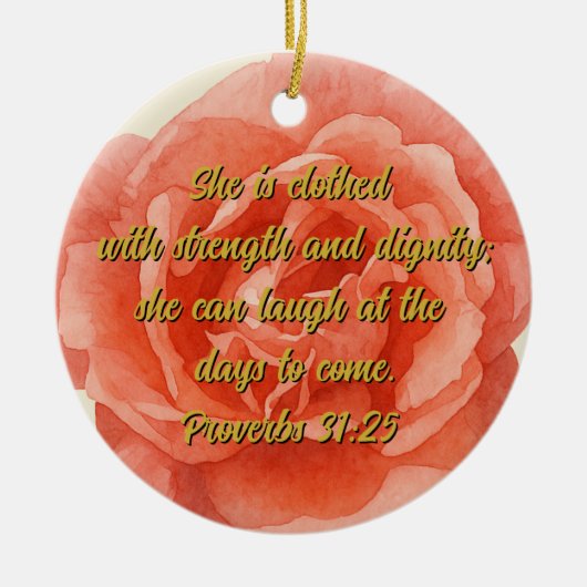 箴言31:25赤バラのキリストカスタム教徒 セラミックオーナメント (正面)