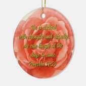 箴言31:25赤バラのキリストカスタム教徒 セラミックオーナメント (左)