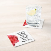 箴言31:25赤バラのクリスチャン スクエアペーパーコースター (インサイチュ)