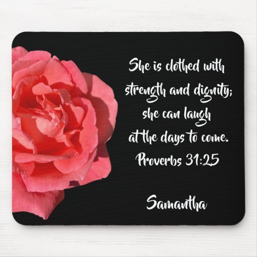 箴言31:25赤バラ聖書の聖句のカスタム マウスパッド (正面)