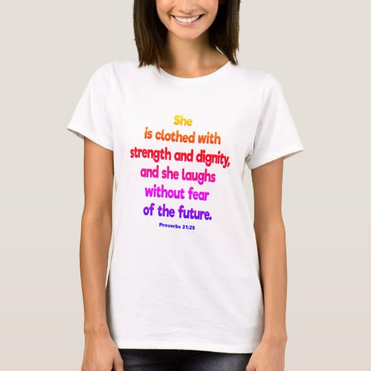 箴言31:25(恐れを知らない) Tシャツ (正面)