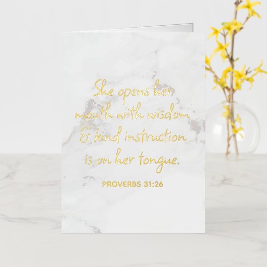 箴言31:26聖書の聖句マーブルグラム 箔グリーティングカード (黄色い花)